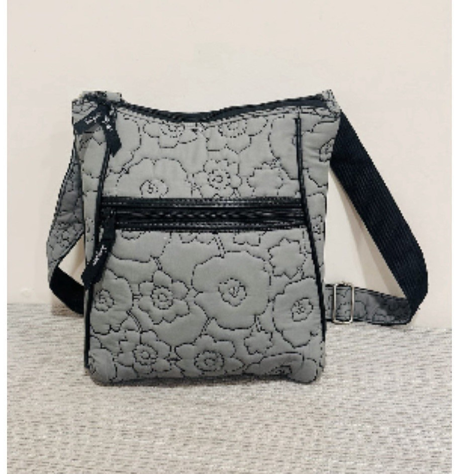 Thirty-One Gray Floral Crossbody Bag Small Adjustable Strap Inner Pockets Zip