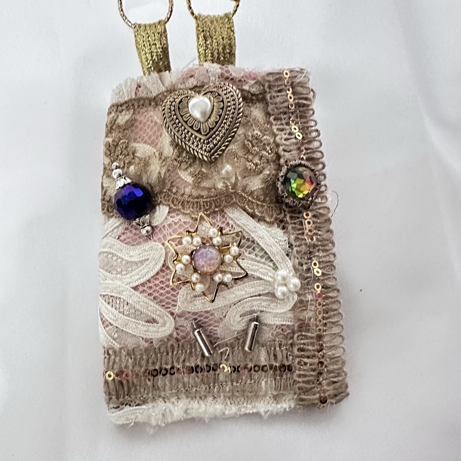 Artisan Necklace, Purse, Handmade, Textile, Wallet, Amulet Fiber Art OOAK Signed