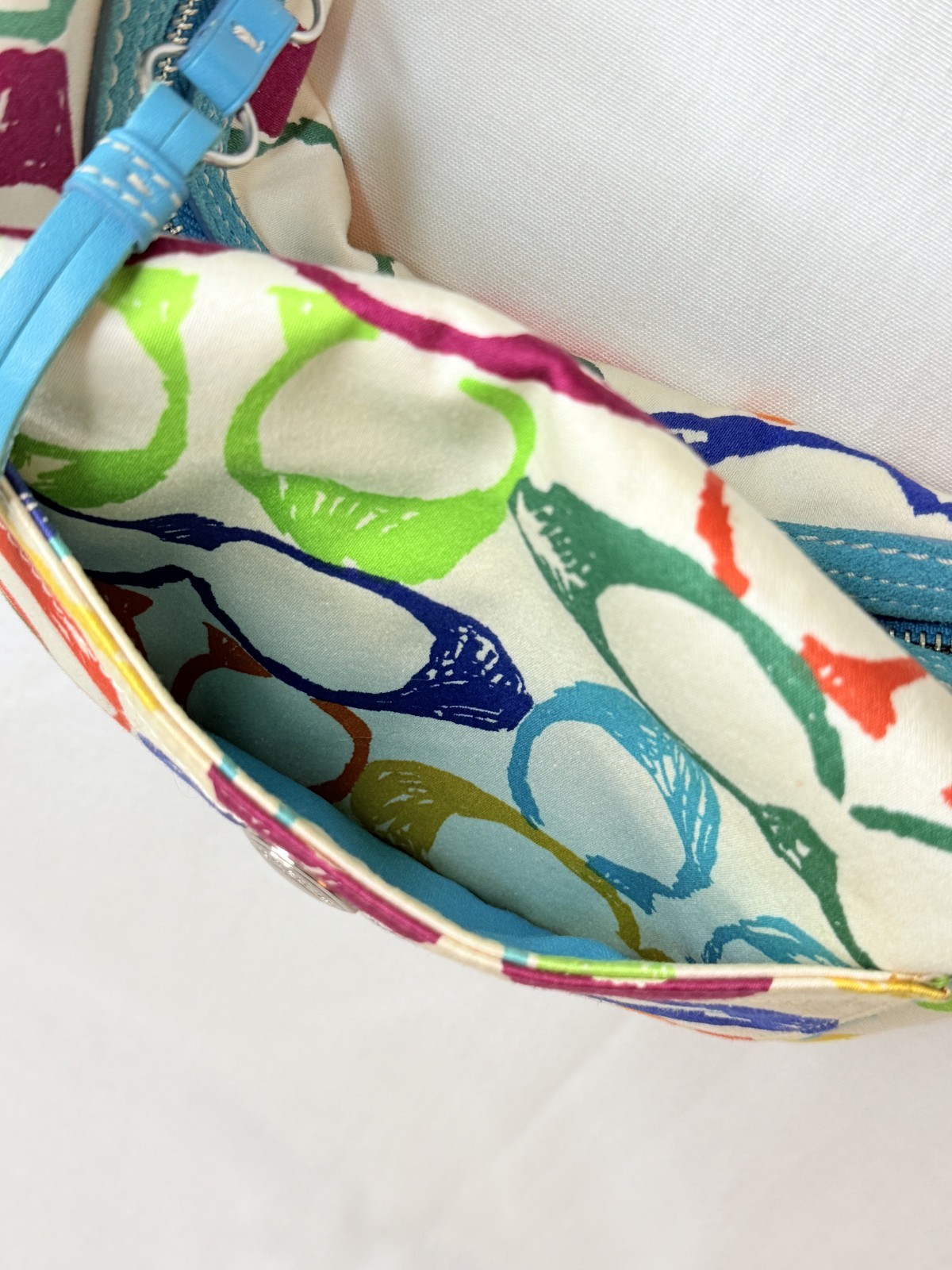 Coach Multicolor Scribble Logo Hampton Hobo Medium Shoulder Bag Y2k Blue Leather