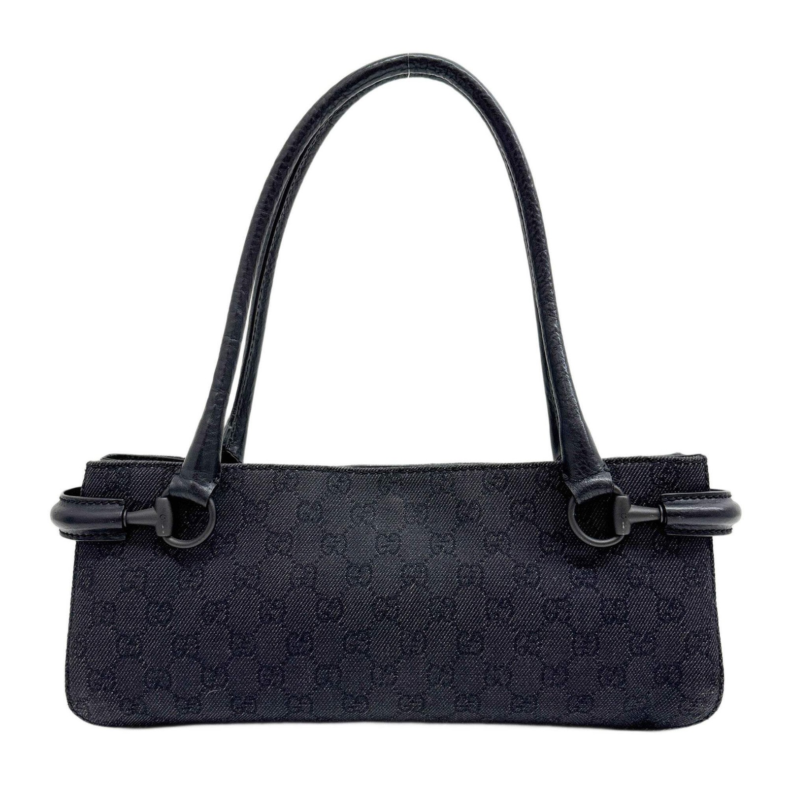 GUCCI Horsebit Black GG Canvas Shouder Bag