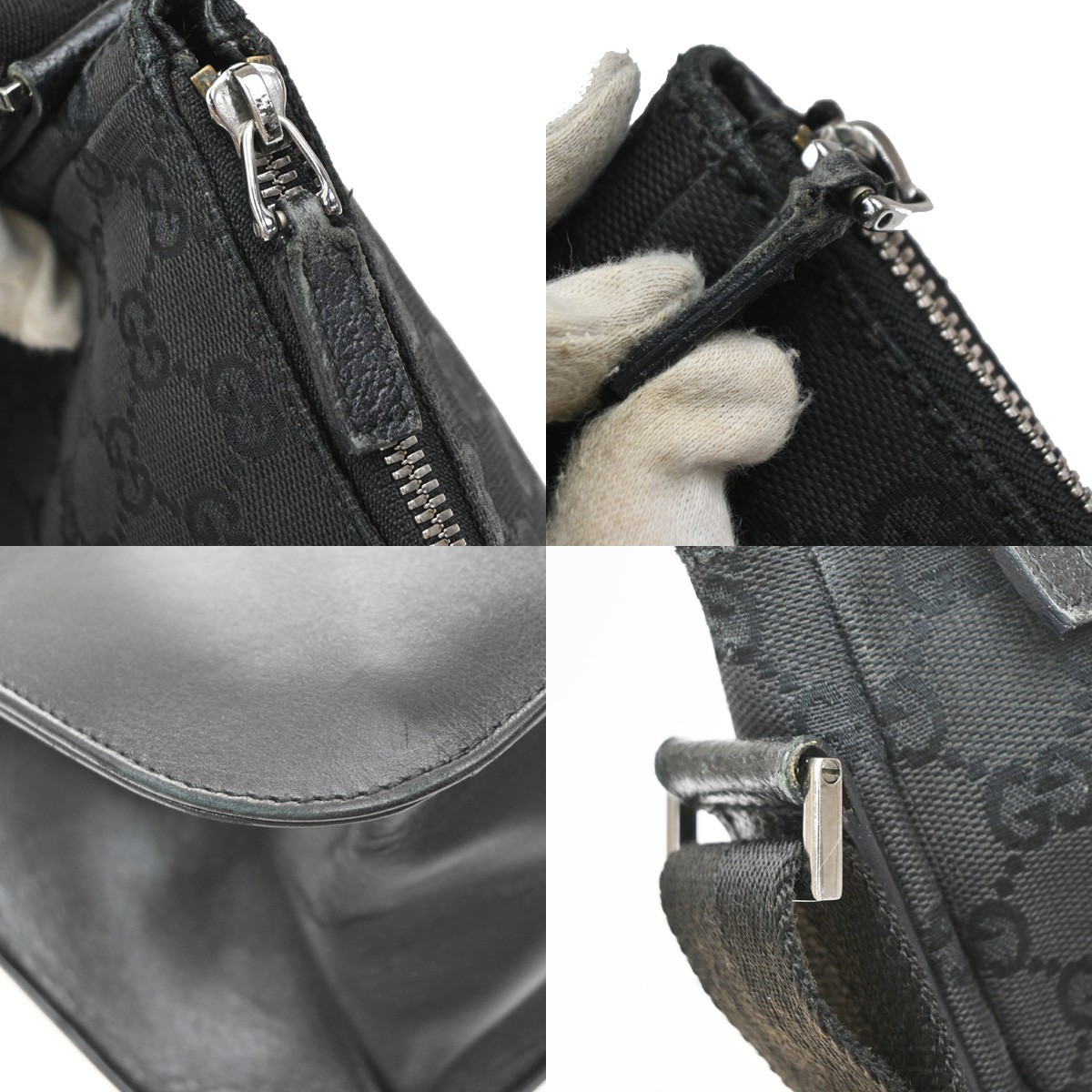 GUCCI Logo GG Pattern 2 Lot Shoulder Bag Canvas Leather Black SHW 67KD325