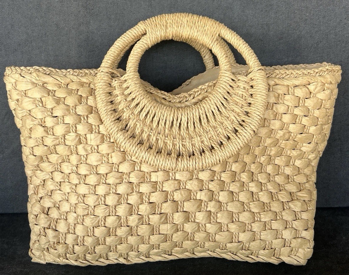 Rattan Beach For Women Woven Straw Large Bag Round Ring Handles Tote