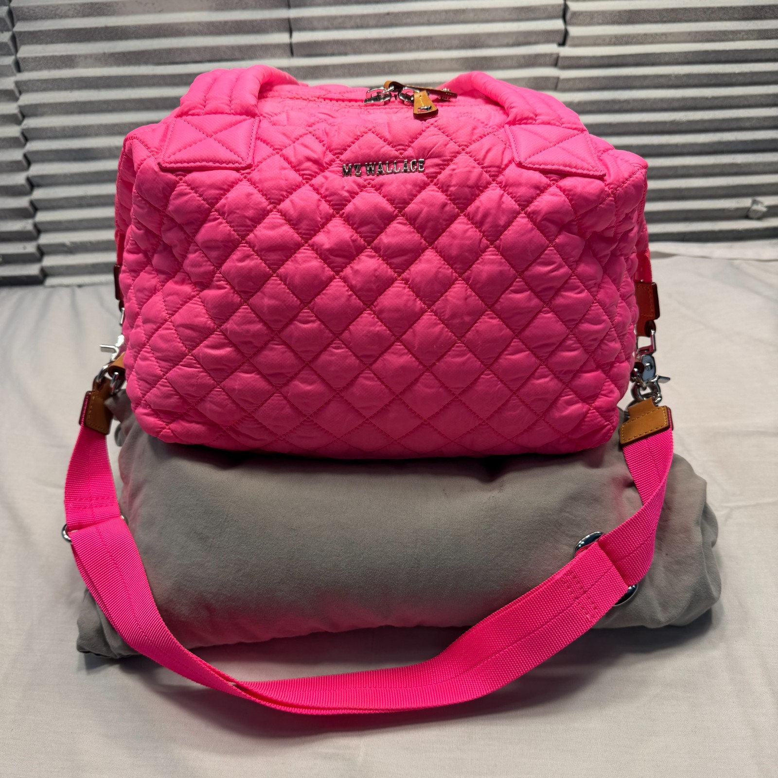 MZ Wallace Sutton Medium Crossbody Tote Neon Pink Quilted