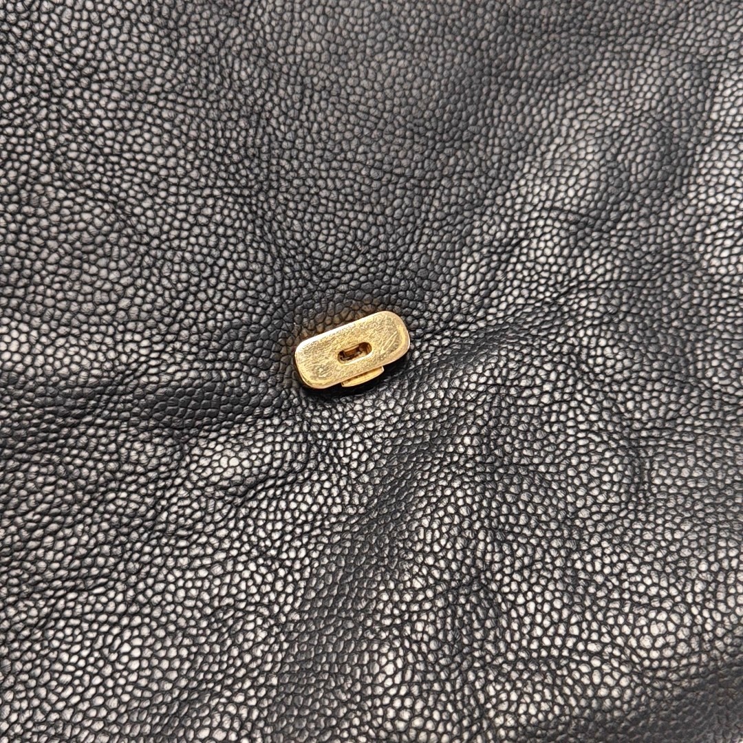 CHANEL Thread Around Black Lambskin Quilted Clutch Gold Hardware Authentic