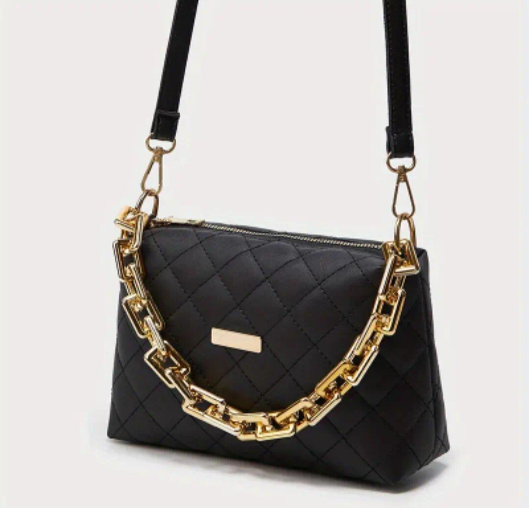 Argyle Quilted Crossbody Chain Decor Square Purse Women’s PU Leather BNWOT New