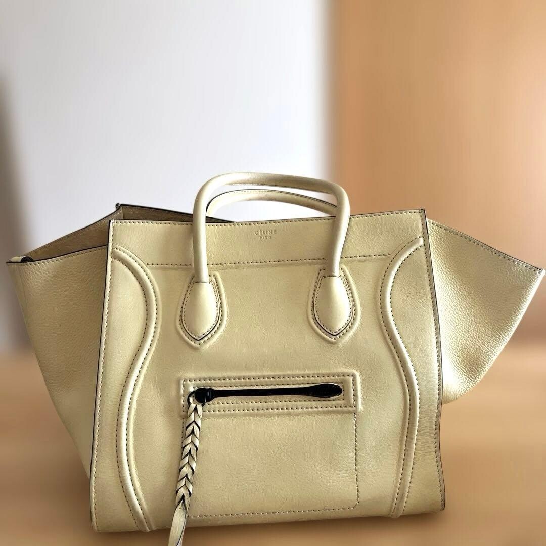 CELINE Tote Leather Luggage Phantom Authentic From Japan