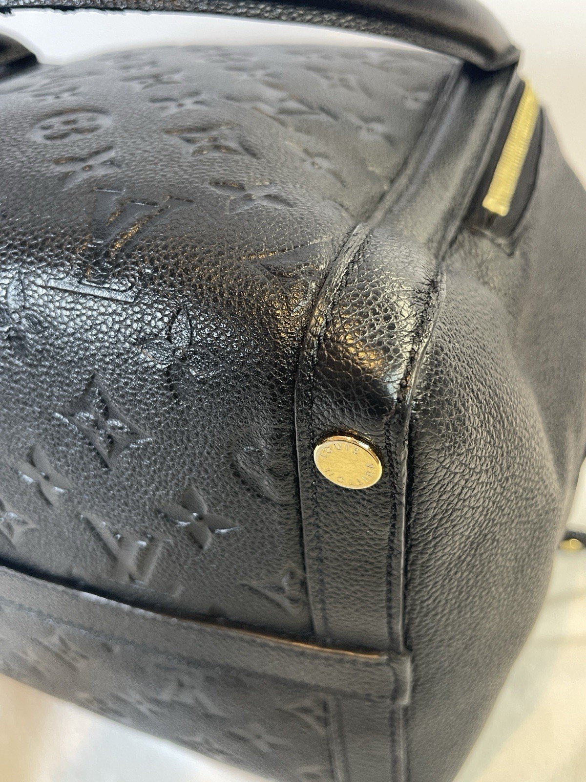 Authentic Louis Vuitton Marais MM Black Monogram Empreinte Leather Satchel Bag