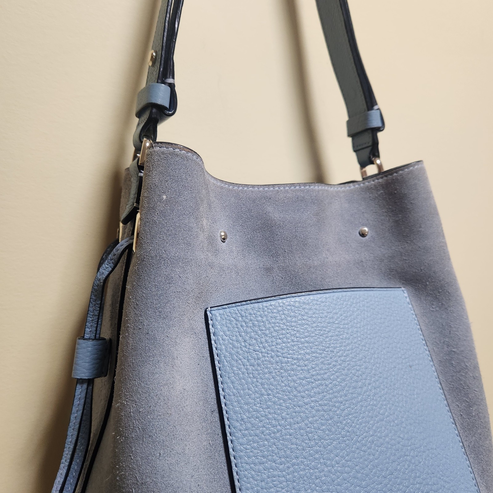 Kate Spade Marti Suede Large Bucket Bag Shoulder Bag Crossbody Dusty Blue