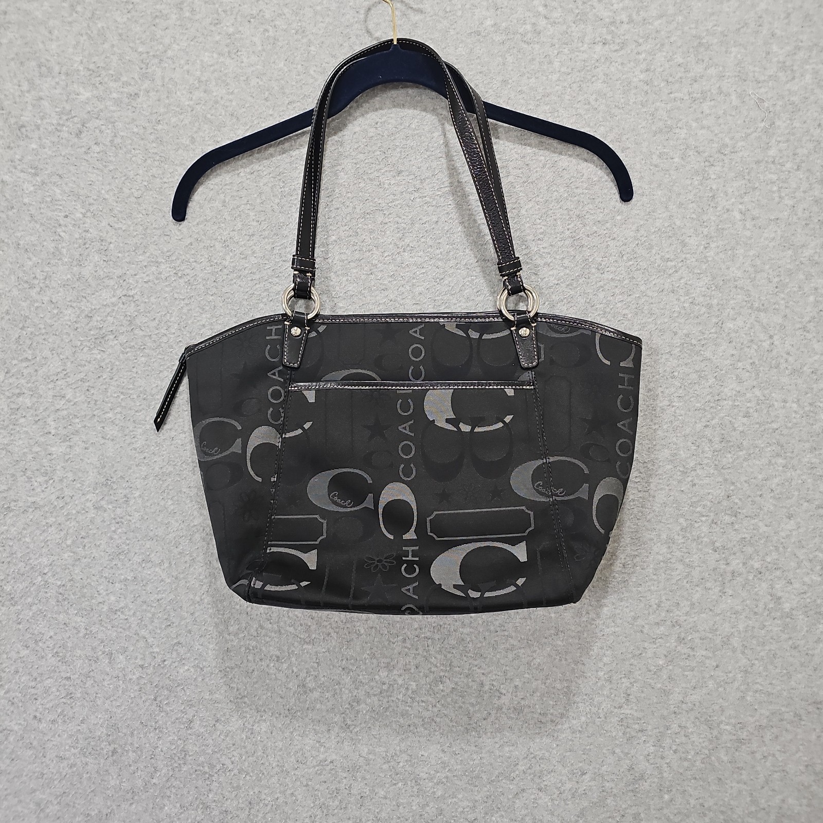 Coach Leah Purse Signature Satchel W Turn Lock ,Spell Out C, star Flower Black