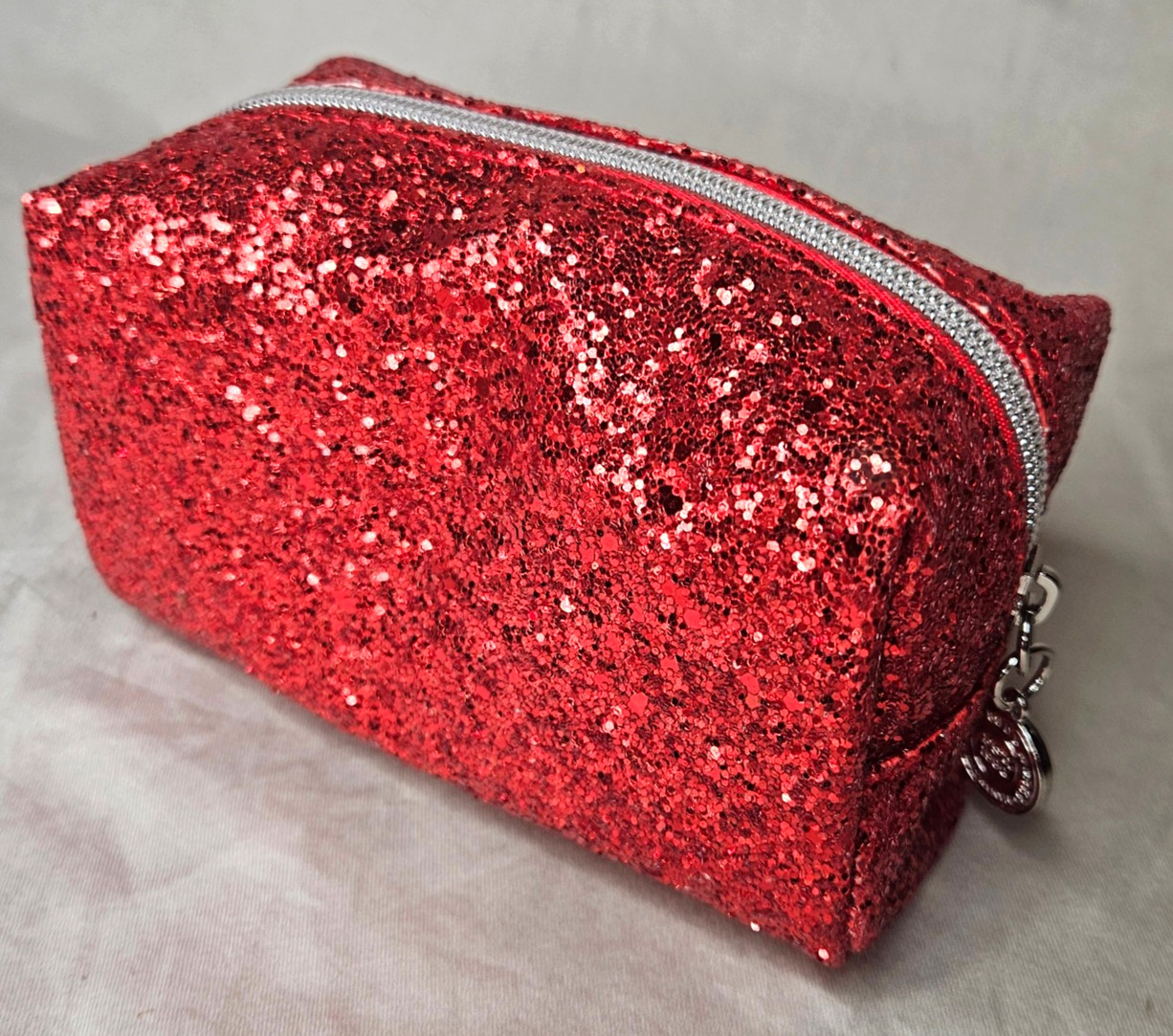 Bath & Body Works Red Glitter Shiny Small Makeup Beauty Bag Clutch Coin Purse