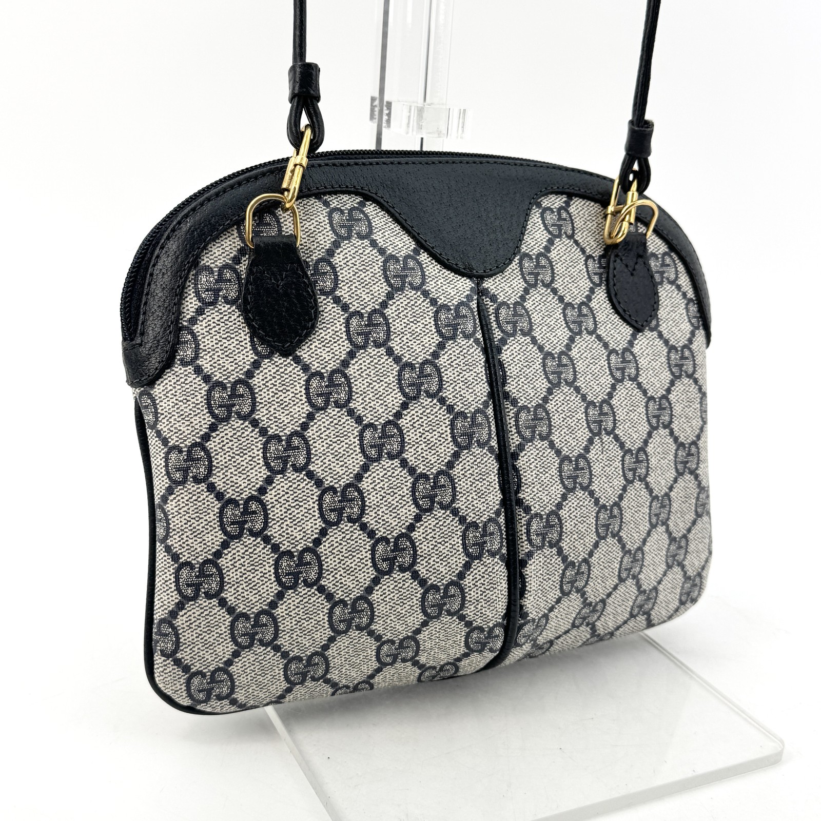 GUCCI Vintage GG Supreme Web Stripe Crossbody Shoulder Bag Navy
