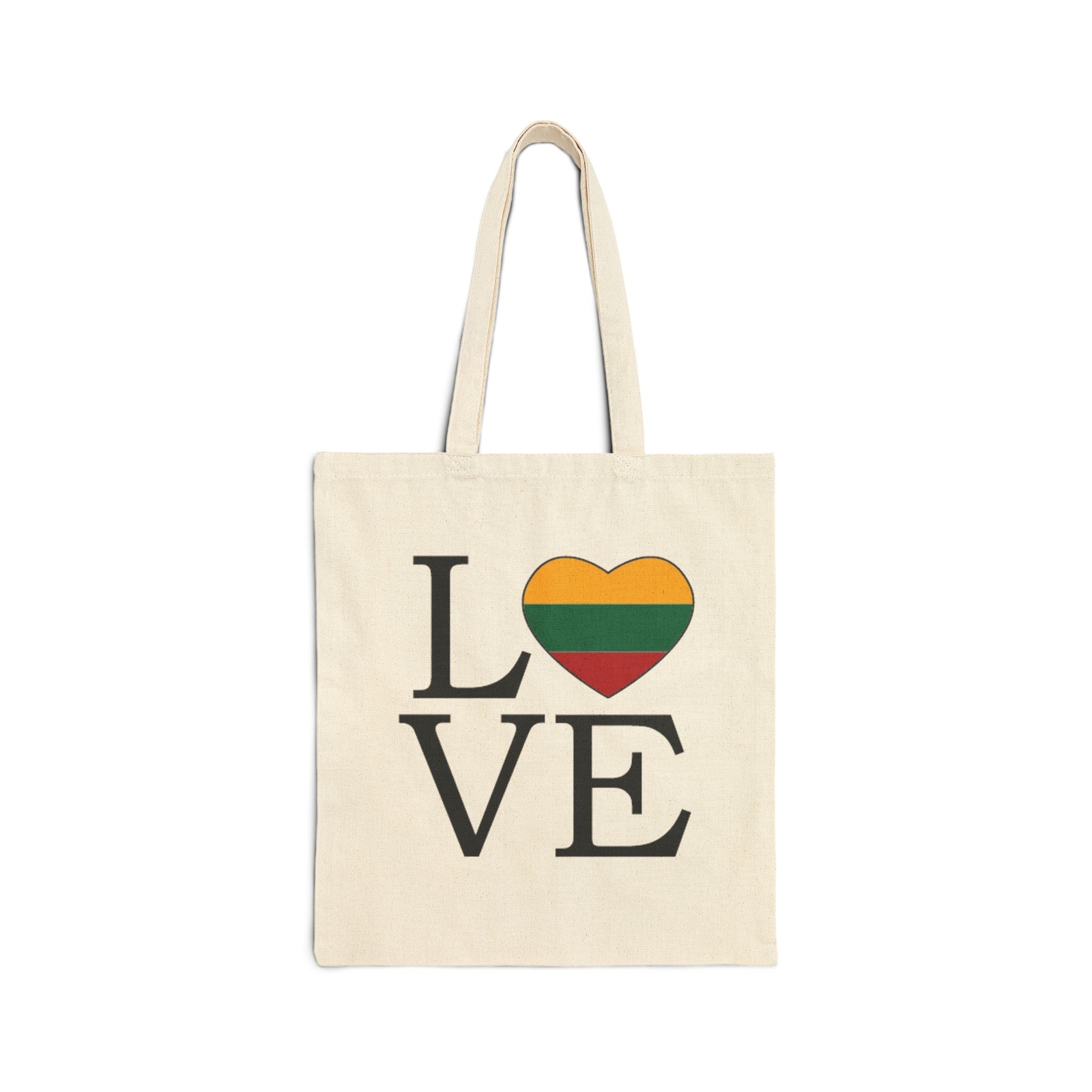 Love Lithuania Flag Heart, Cotton Canvas 15 x 16 Inch Tote Bag, Eco Friendly