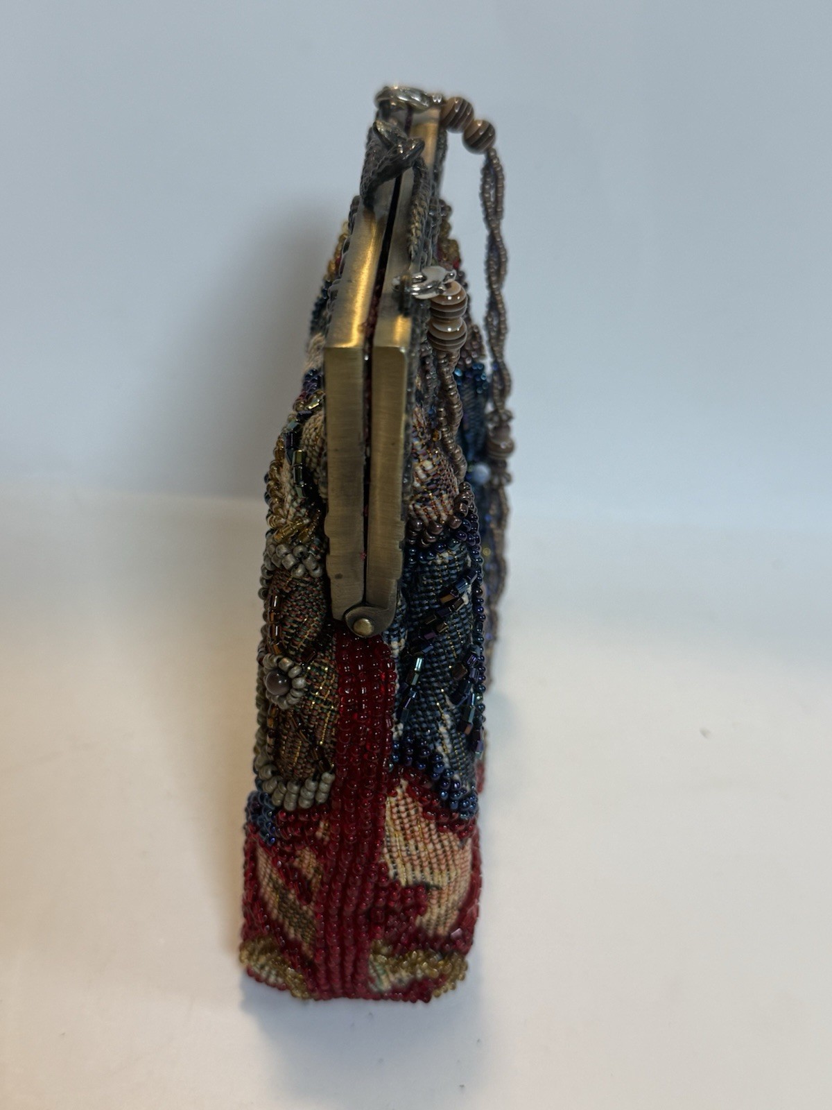 Multicolor beaded & sequined small tapestry bag purse snake clasp J. McClintock