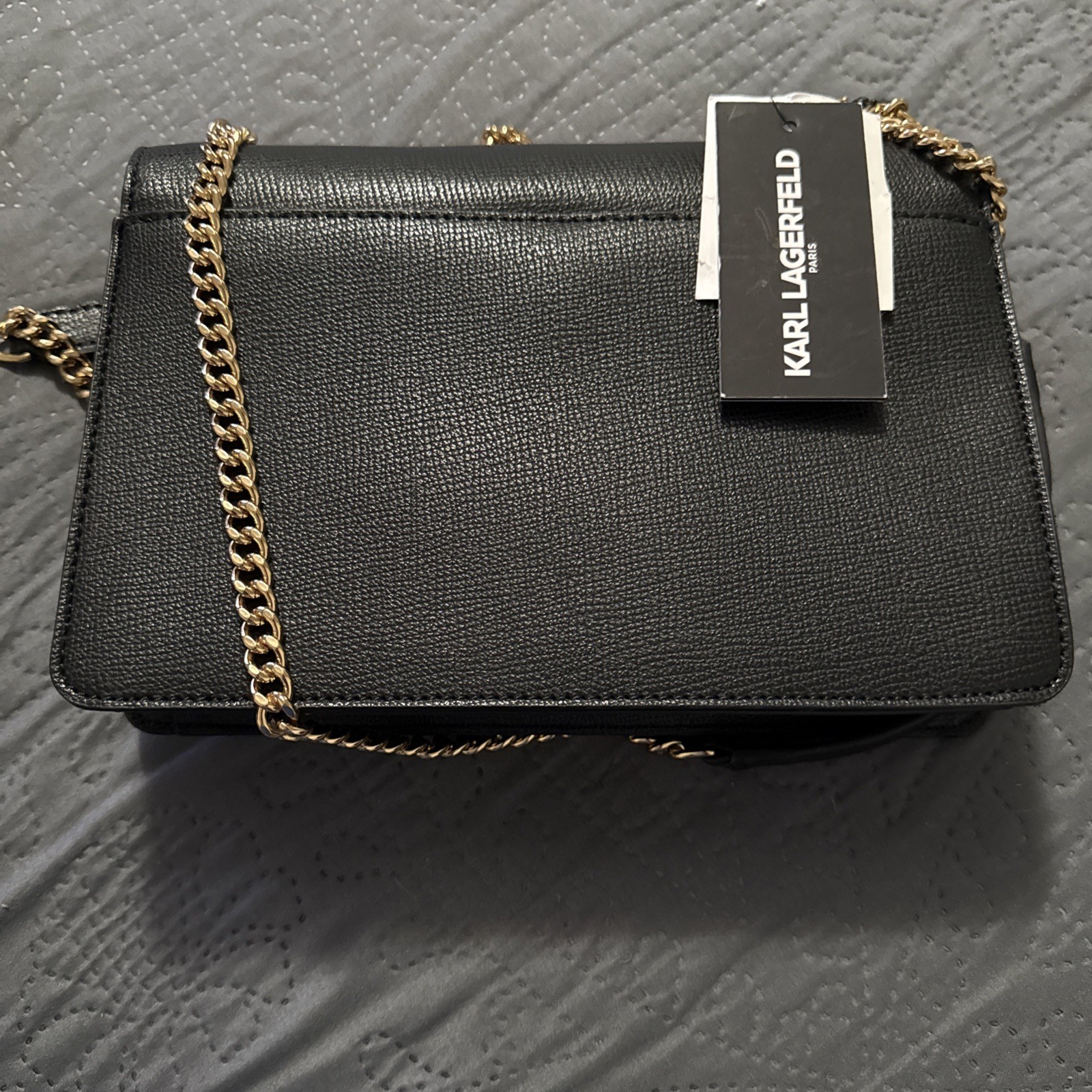 Karl Lagerfeld Black Crossbody Bag With Hearts Jewels Embellishments