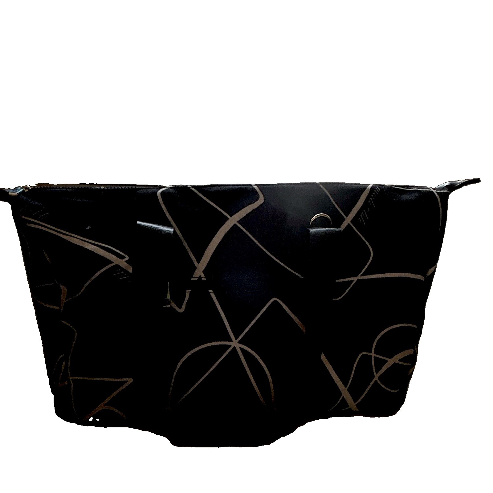 mal + lil Women’s Large Abstract Black/White Zip Tote, Detachable Strap, Pockets