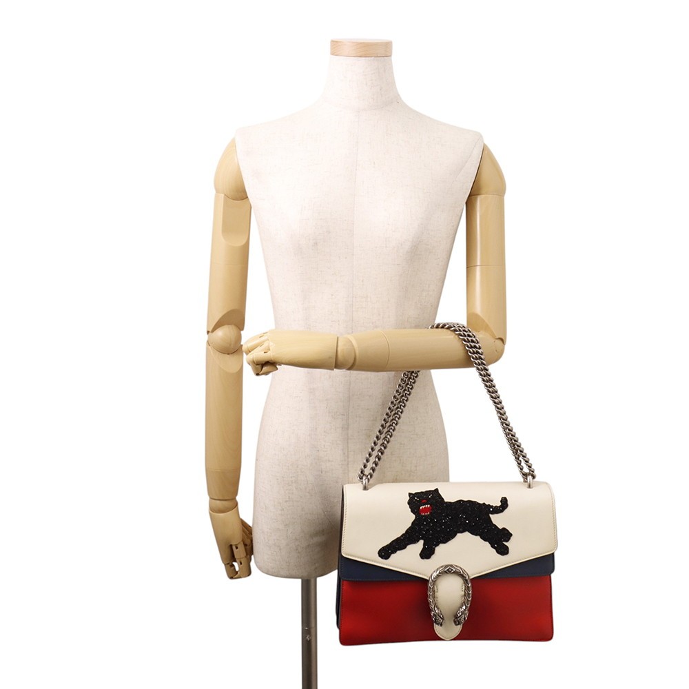 GUCCI Dionysus ChainShoulder Bag Leather White/Blue/Red 403348