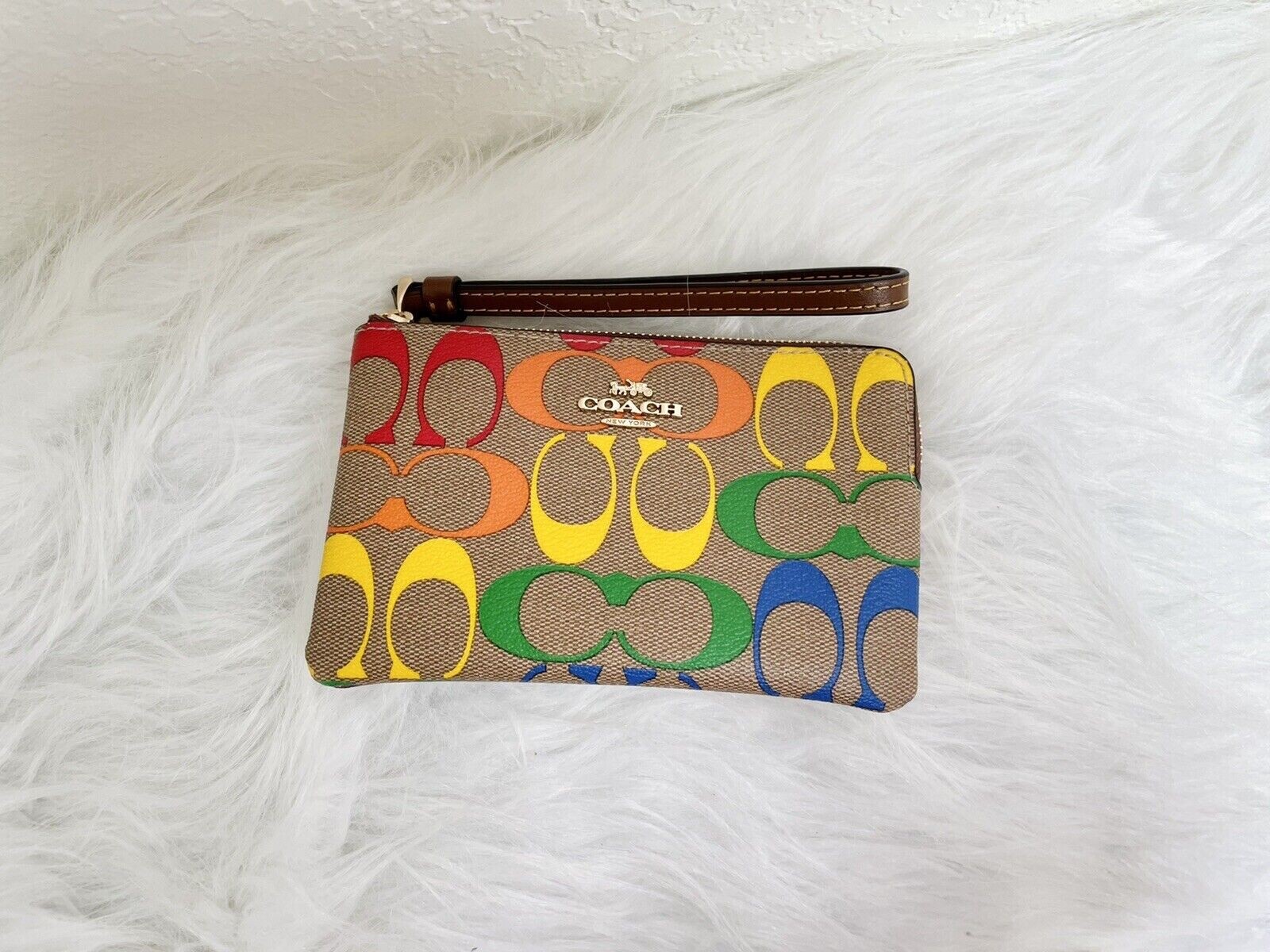 Coach Corner Zip Wristlet In Rainbow Signature Canvas C9945 NWT PRIDE COLLECTION