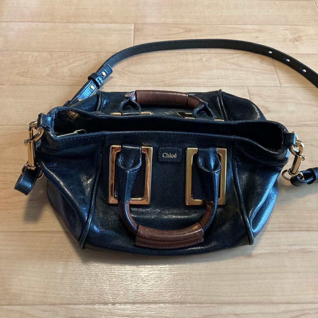 Auth Chloe Ethel 2way Handbag Leather Black Shoulder Bag Women’s Gold Zipper