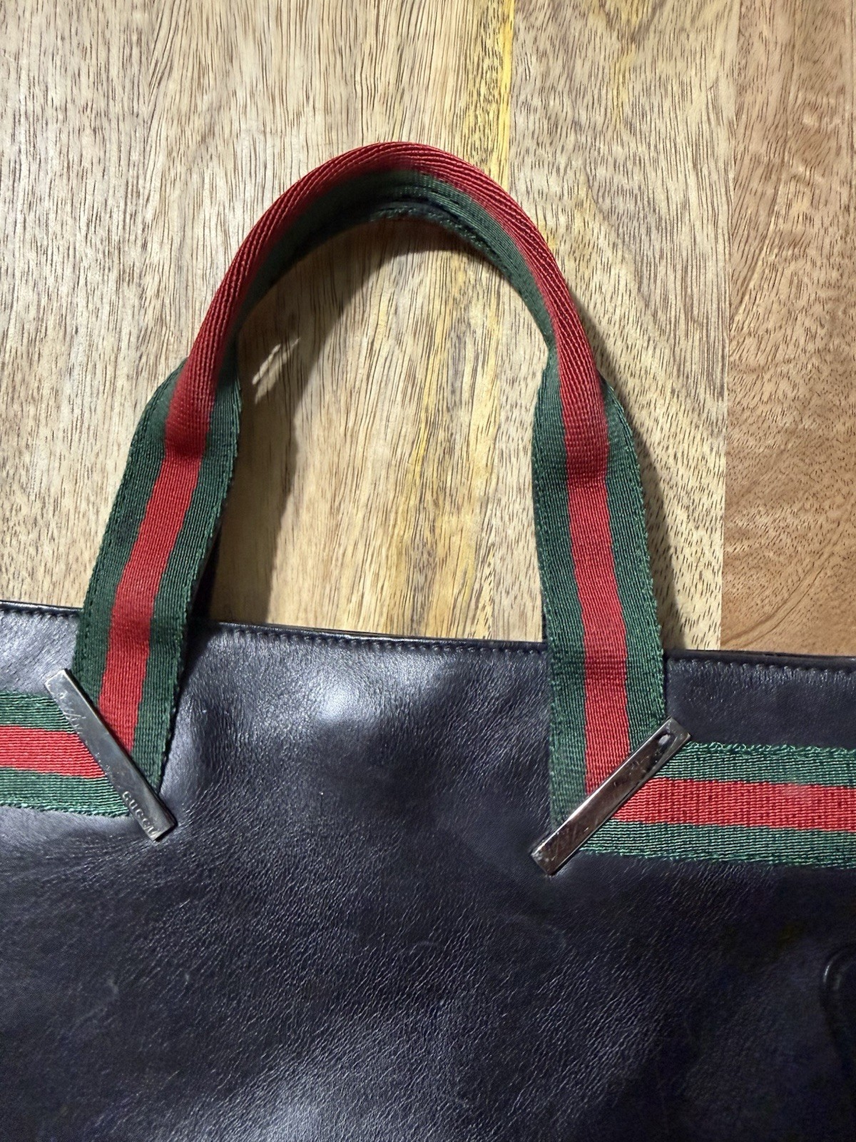 Gucci Black Tote Web Stripe Top Handle Zip, Inner Pockets, Silver HW