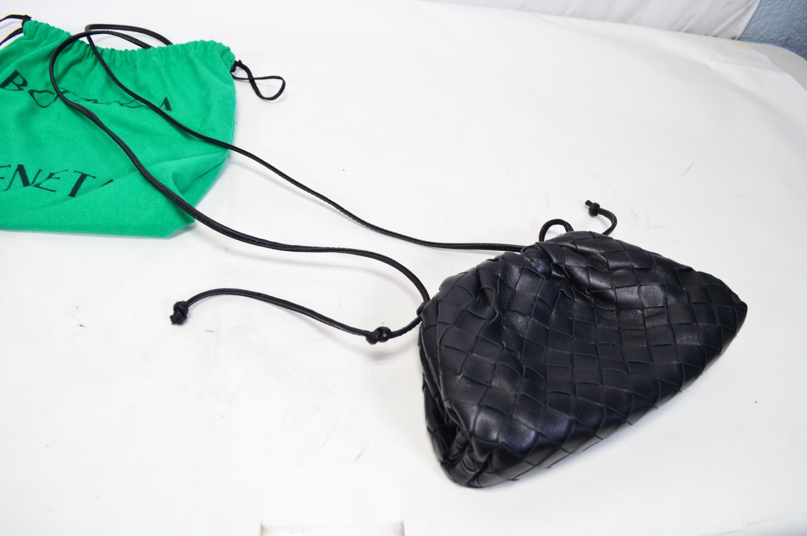 Authentic Bottega Veneta Mini Intrecciato Leather Pouch Clutch Black w/ Repair
