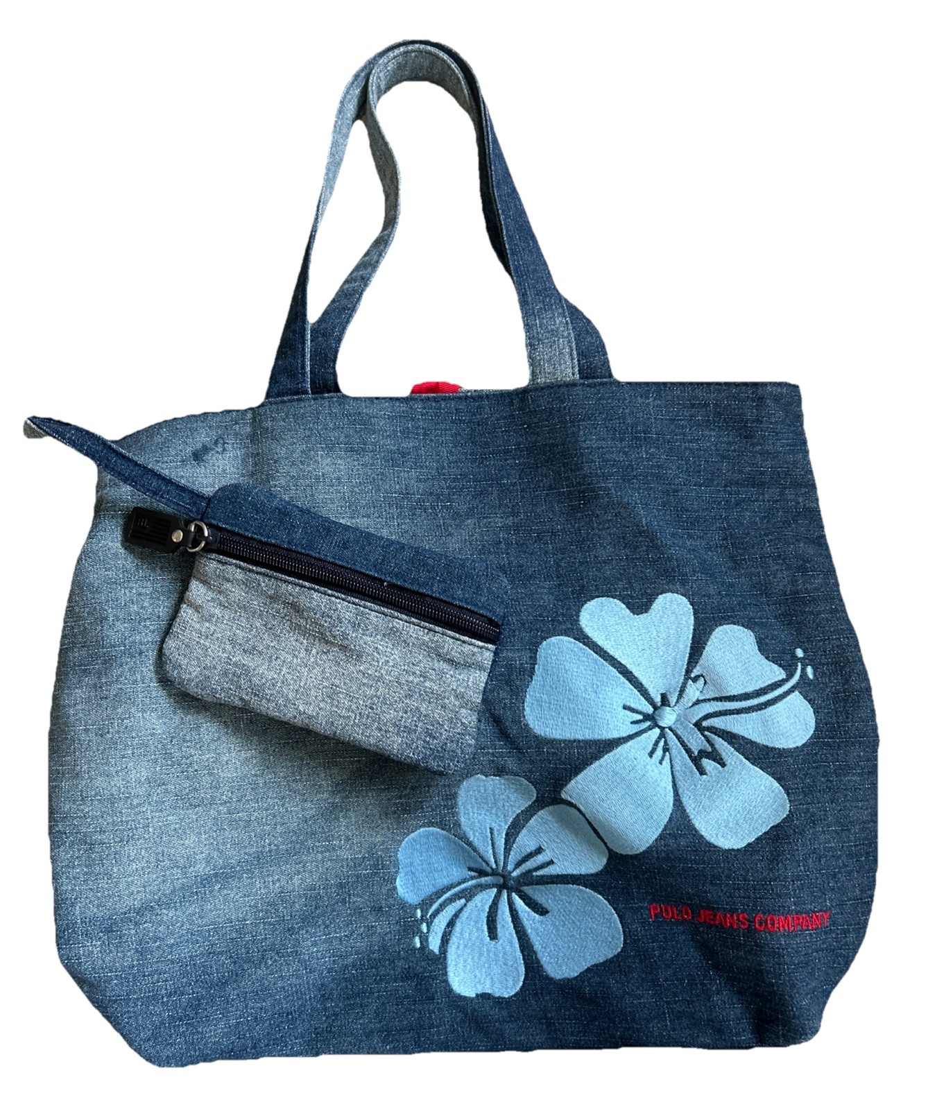 Vintage Y2K Polo Ralph Lauren Jeans Company Denim Blue Hibiscus Tote Bag