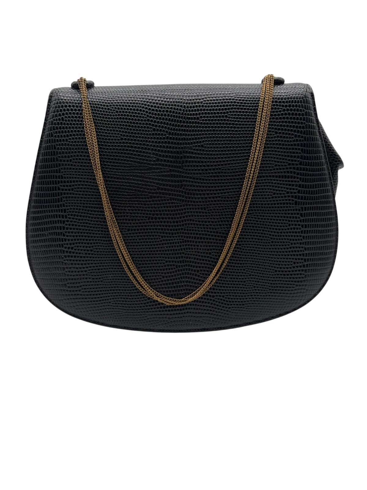 Vintage Black Lizard Embossed Shoulder Bag Gold Chain Purse