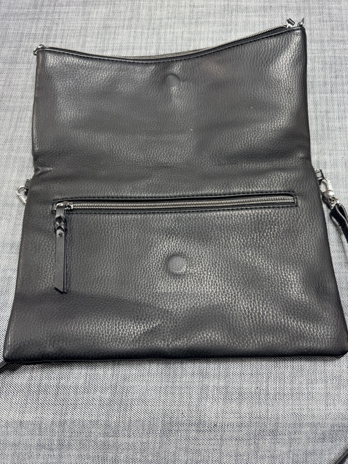Stella & Dot Black Waverly Chevron Quilted Leather Foldover Crossbody Clutch