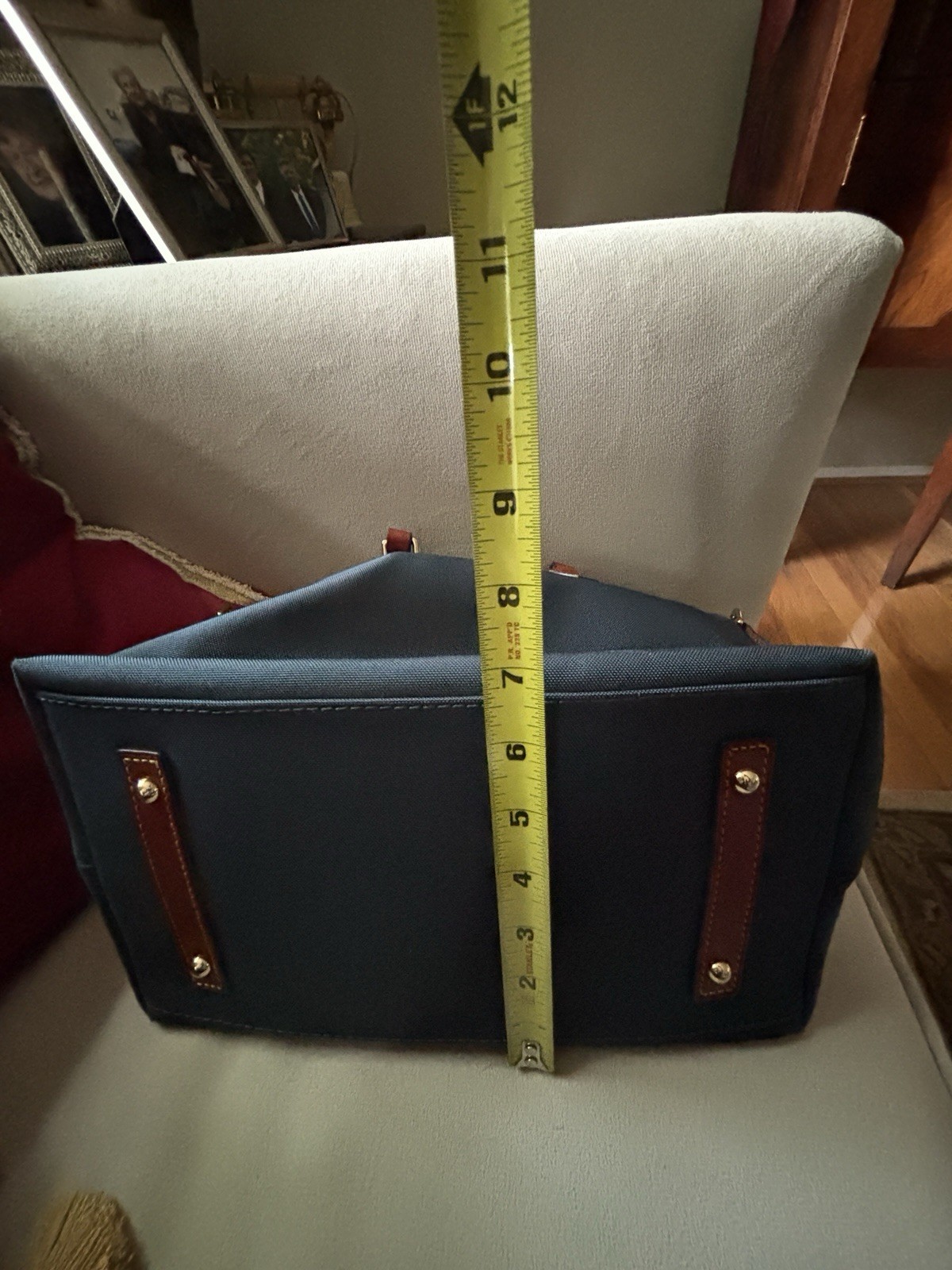 Dooney & Bourke Nylon Satchel: Blue/Dark Green Teal w/Brown Leather Trim