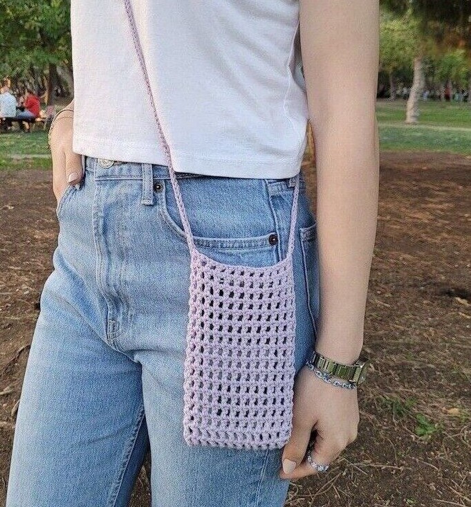 Handmade Crochet Cell Phone Holder, Phone Bag With Strap, Crossbody Bag