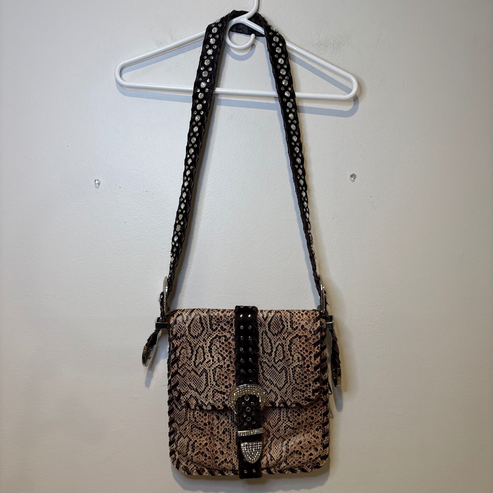 Charm & Luck Genuine Leather Hobo Snakeskin Bag Rhinestone Cowgirl Festival