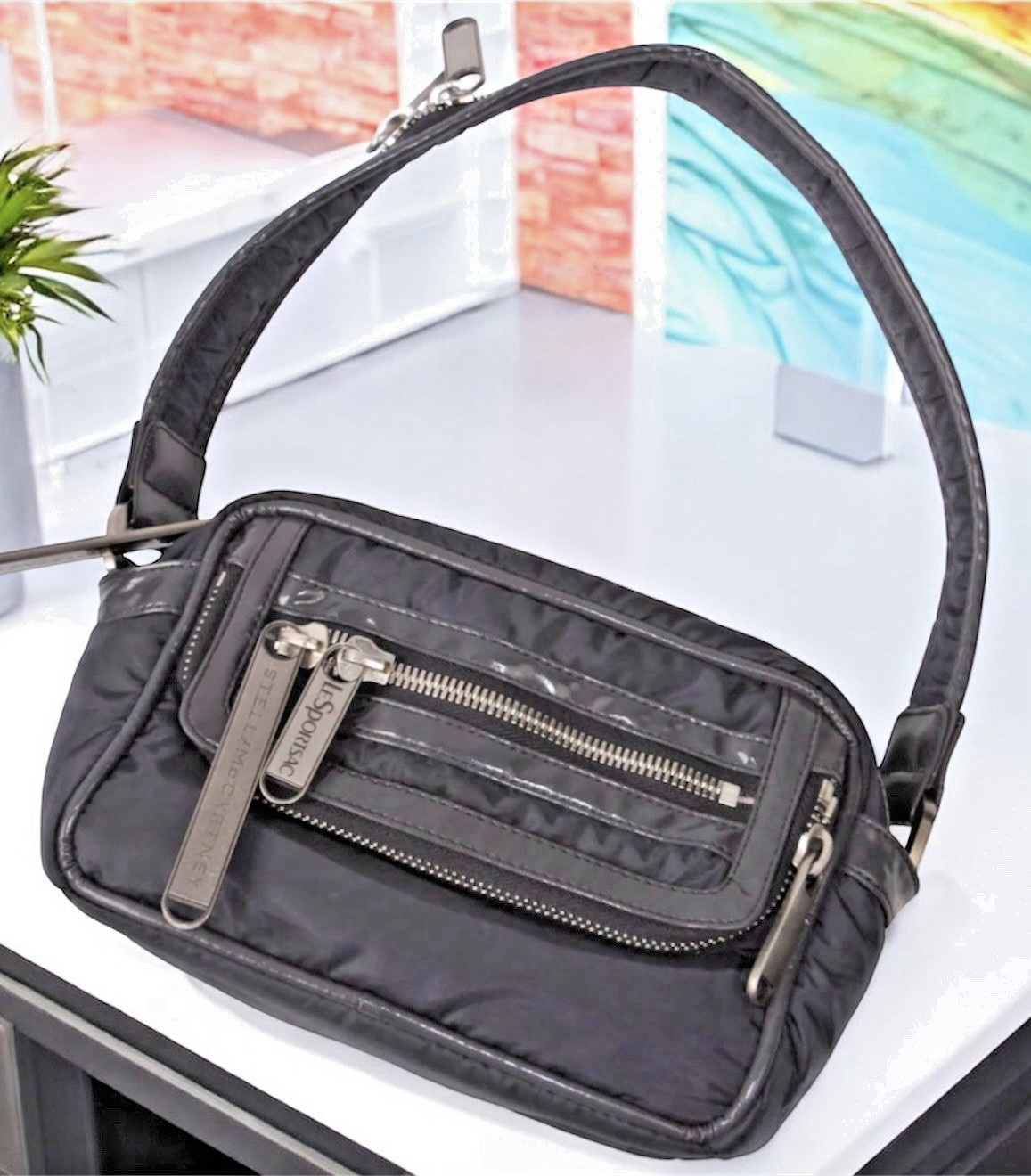 LeSportsac x Stella McCartney Collab Grey Nylon w Vinyl Piping/Trim Shoulder Bag