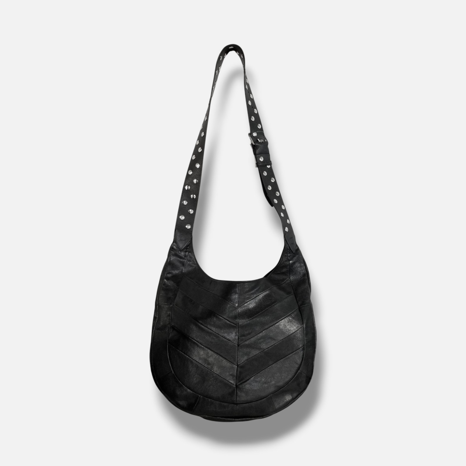 Valentino Garavani Women Black Hoboho Studded Chevron Leather VLogo Hobo Bag