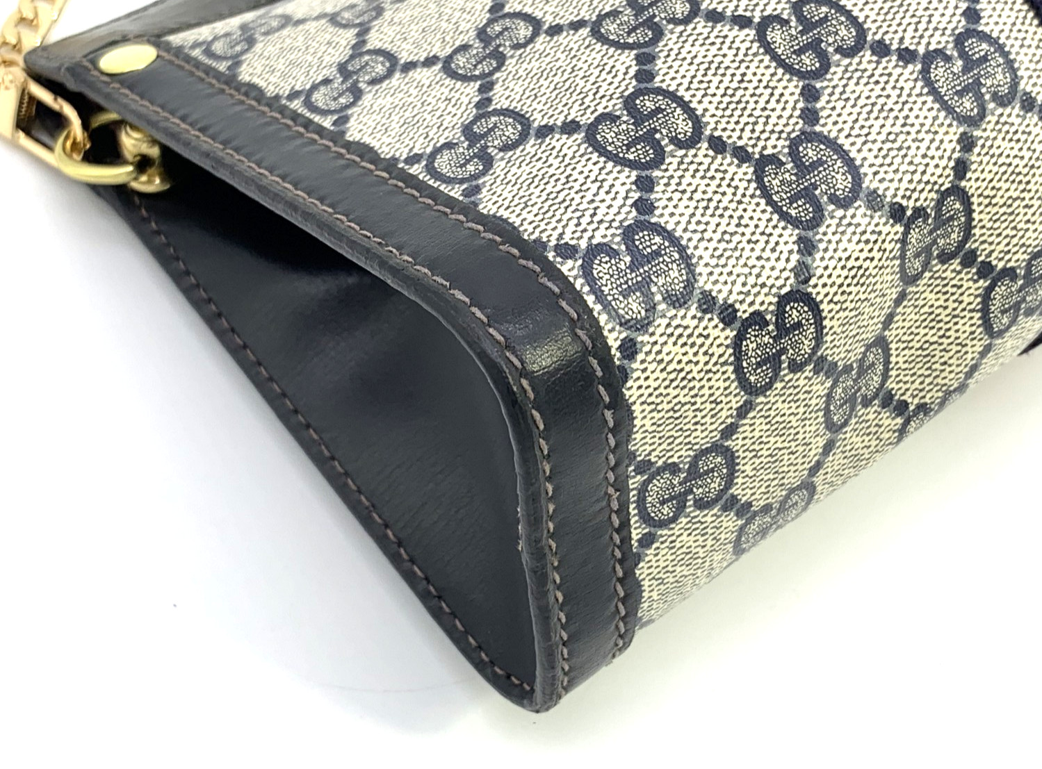GUCCI VINTAGE GG Supreme Shoulder Bag Chain Strap Sherry Navy Classic Authentic