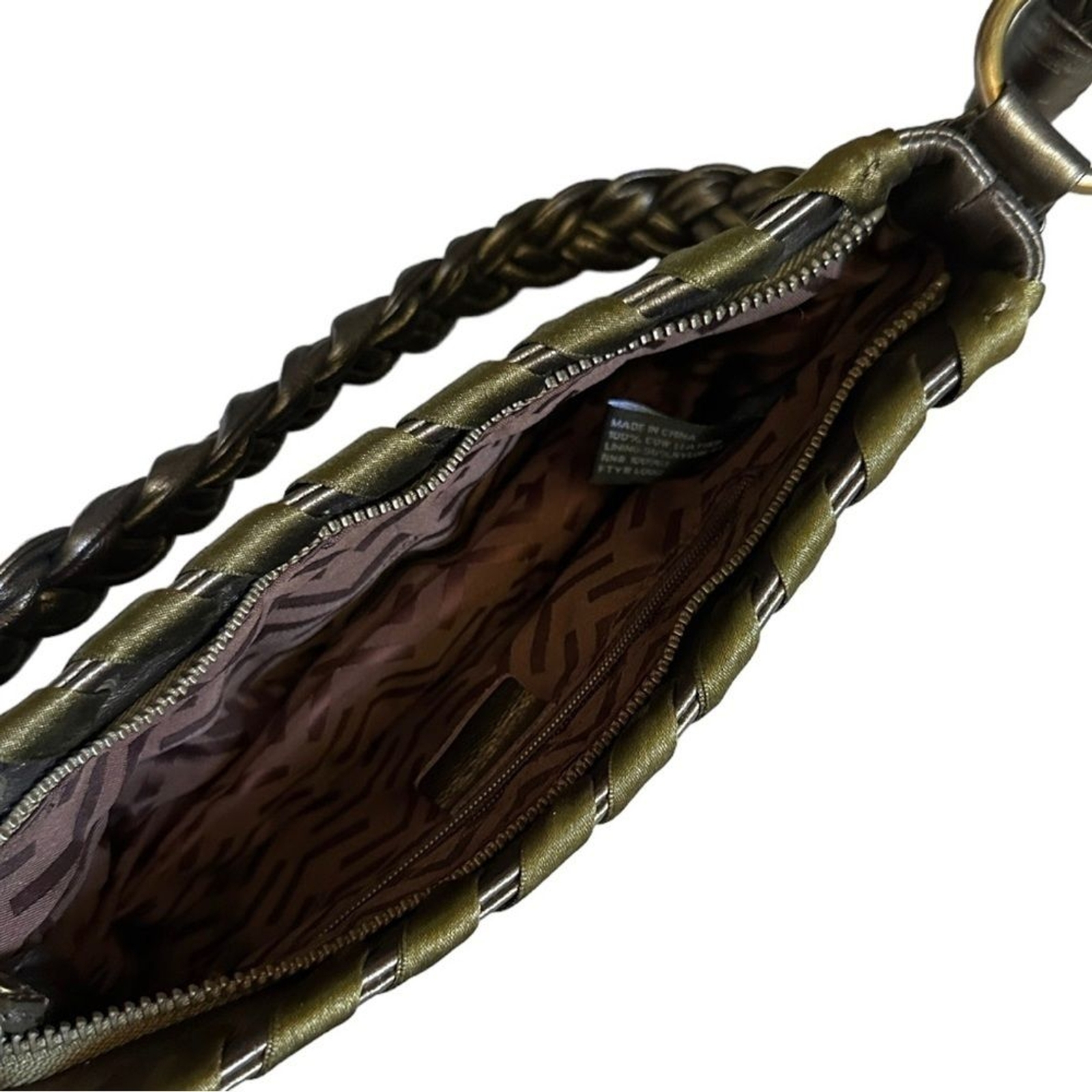 Via Spiga Metallic Bronze Genuine Leather Woven Small Shoulder Bag
