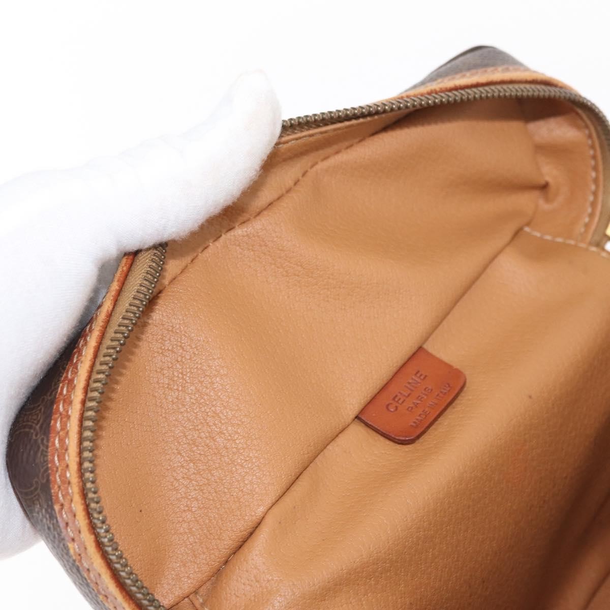 CELINE Macadam Canvas Vanity Pouch PVC Leather Brown Gold Auth ep12322