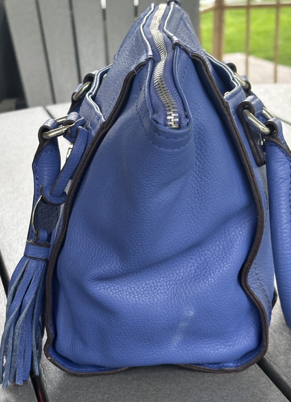 Tignanello lapis Blue Pebbled Leather Satchel Card Slots Bag Tassel Key Ring