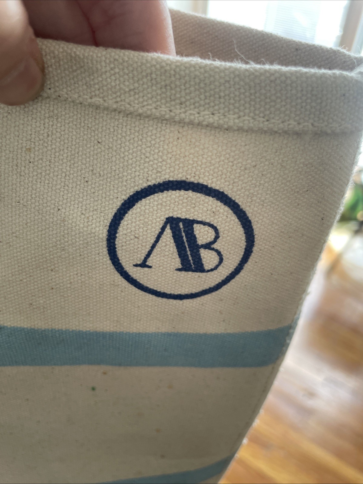 Addison Bay Striped Cream And Blue Canvas Tote Bag 22×14.5inches
