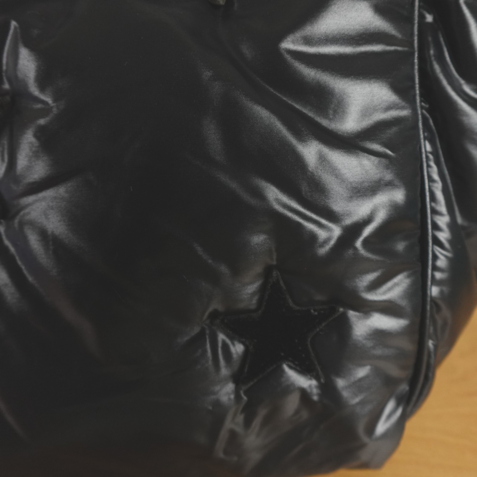 Stella McCartney Falabella Go Tote Bag Black Nylon Velvet All Over Stars Puffy