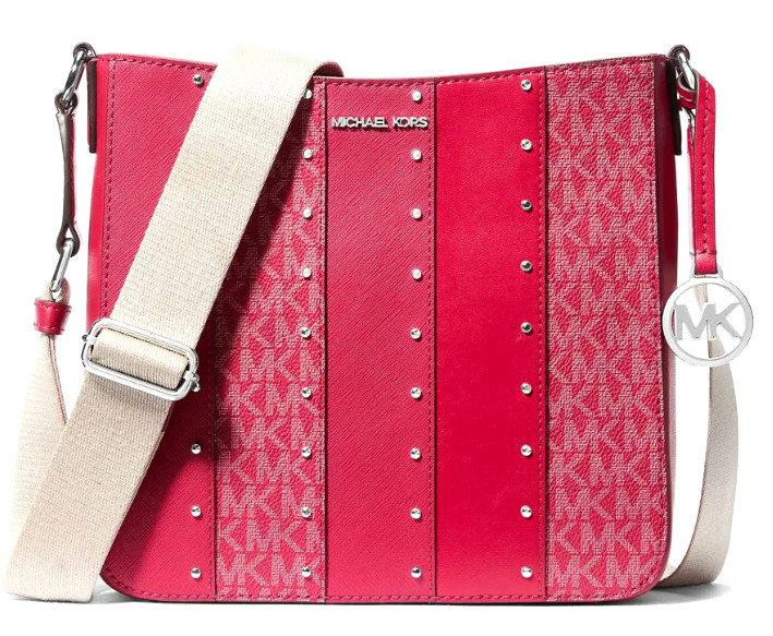 ❤️Michael Kors Jet Set Raspberry Red Small Studded Patchwork Logo Crossbody NWT