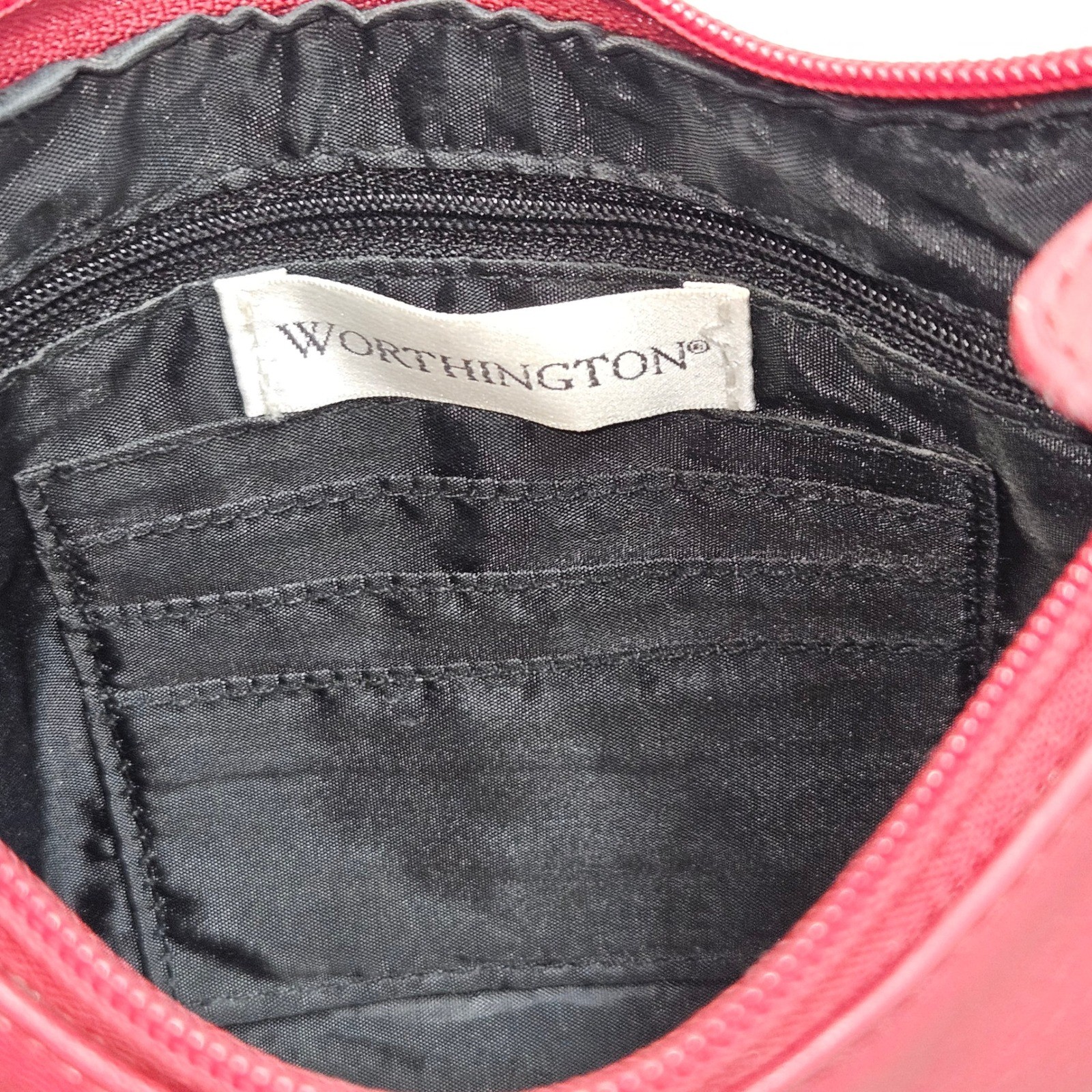 Worthington Burgundy Red Leather Small Shoulder Bag Zip Top Silver Hardware