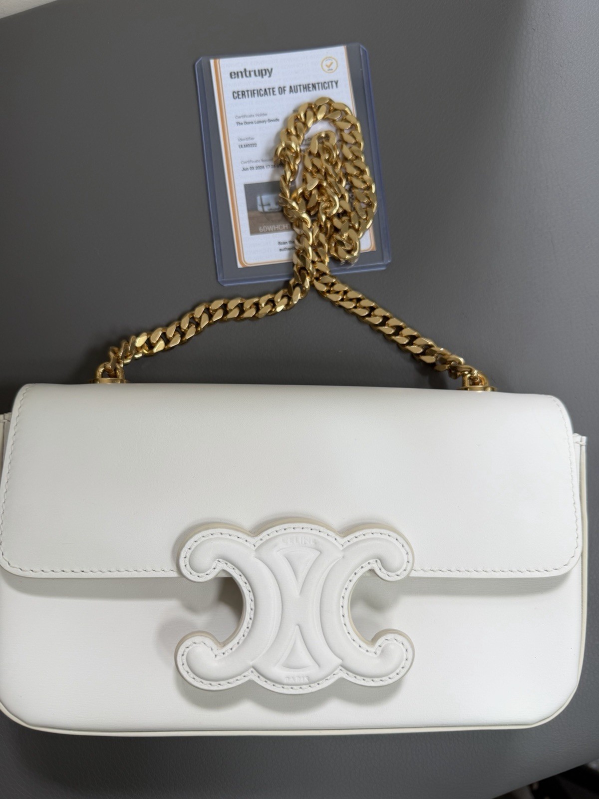 CELINEWHITE SHINY CALFSKIN TRIOMPHE GOLD CHAIN SHOULDER