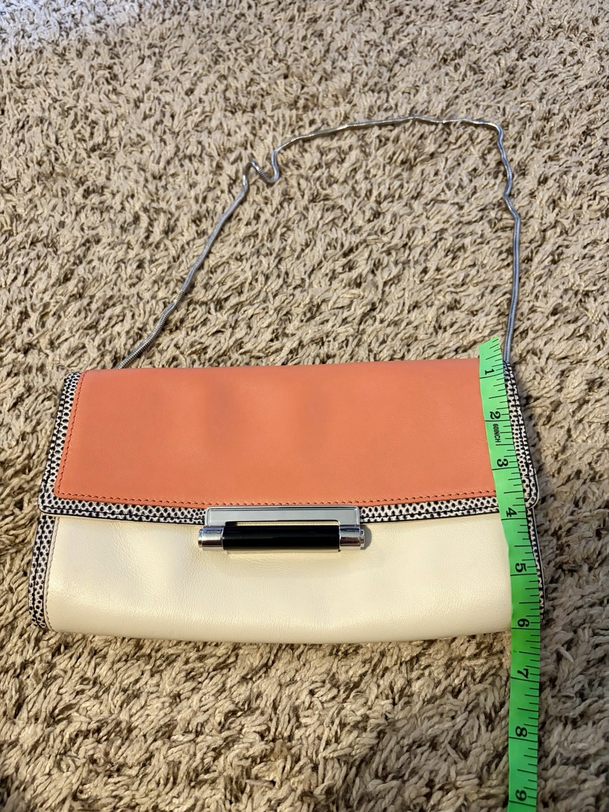 Diane Von Furstenberg Leather Bag Coral And Cream Removable Silver Strap DVF