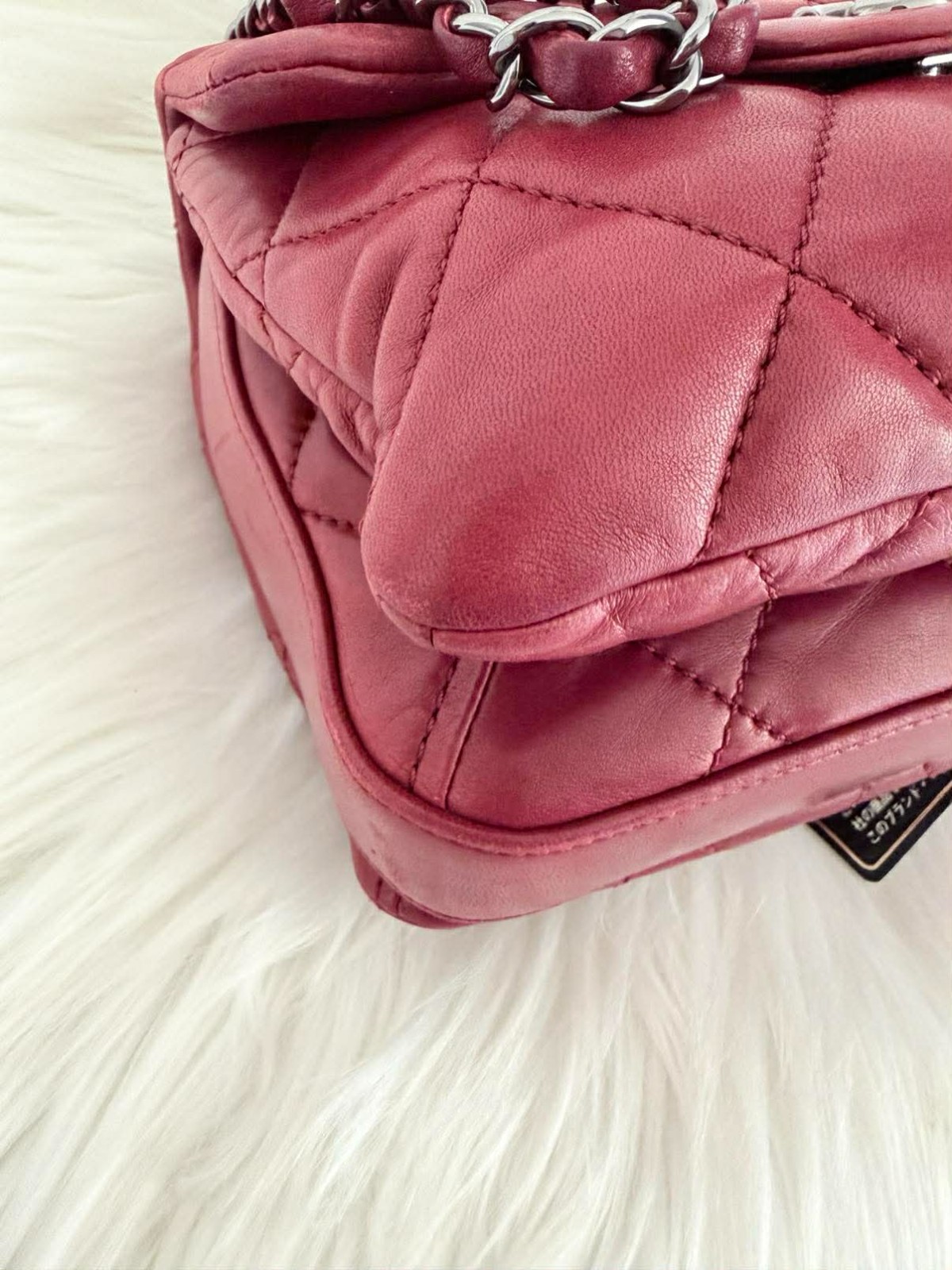 CHANEL Quilted Lambskin Mini Square Flap Bag Dark Pink Crossbody Authentic