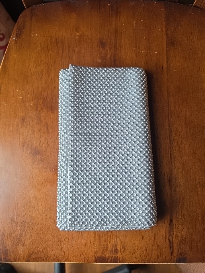 INC International Concepts HETHER Shiny Mesh Clutch Silver