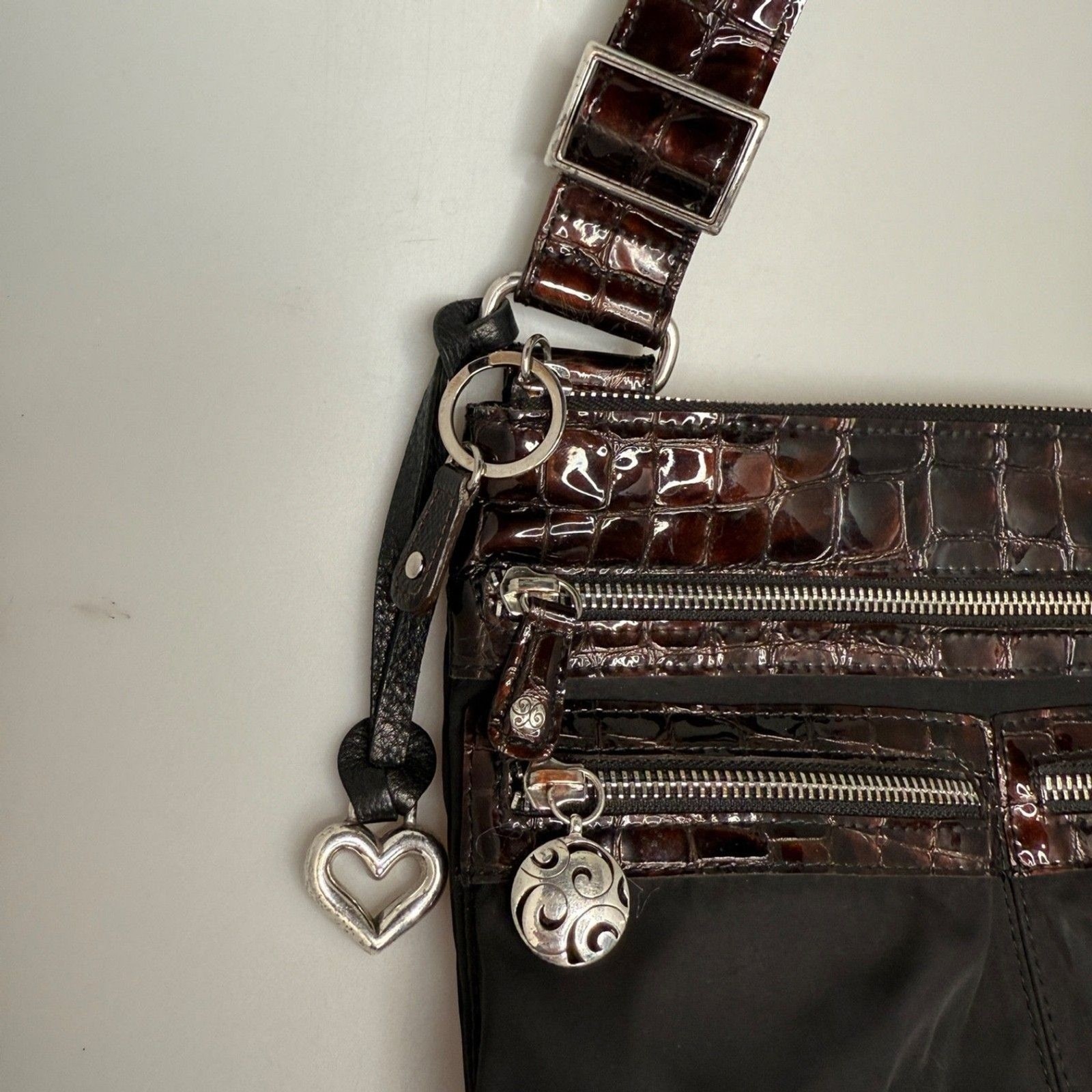 Brighton Brown Leather Alligator Embossed Crossbody Handbag E345145 Vintage
