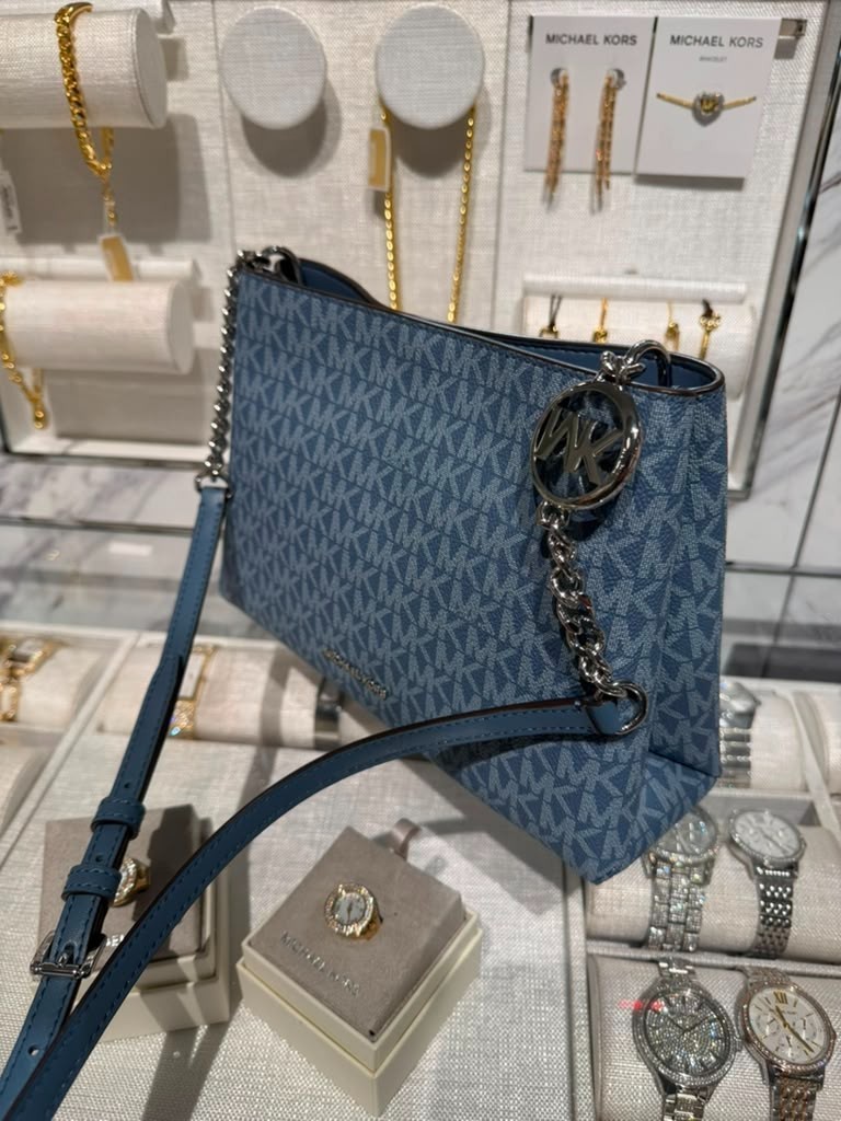 Michael Kors Christina Lady Small MK Signature Crossbody Bag Denim Handbag Purse