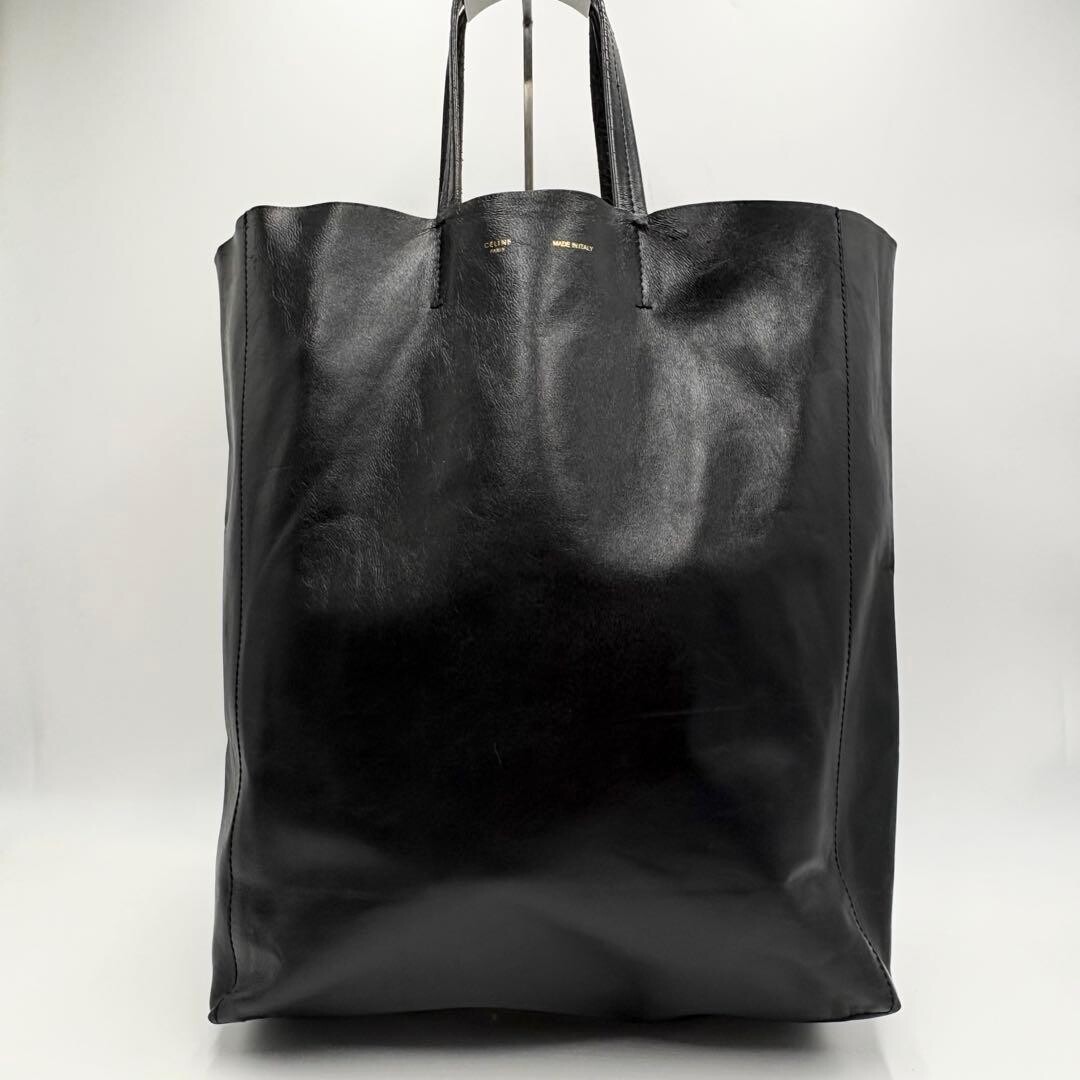 CELINE Horizontal Cabas Leather Tote Bag Black A4 Laptop Large Unisex Authentic