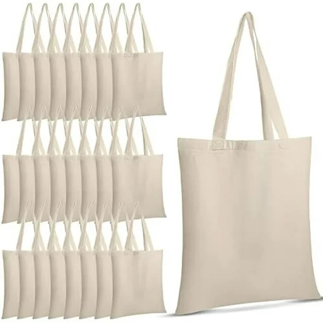 24 Pieces Canvas Tote Bags Blank Plain Canvas Bag Lightweight Reusable Grocery