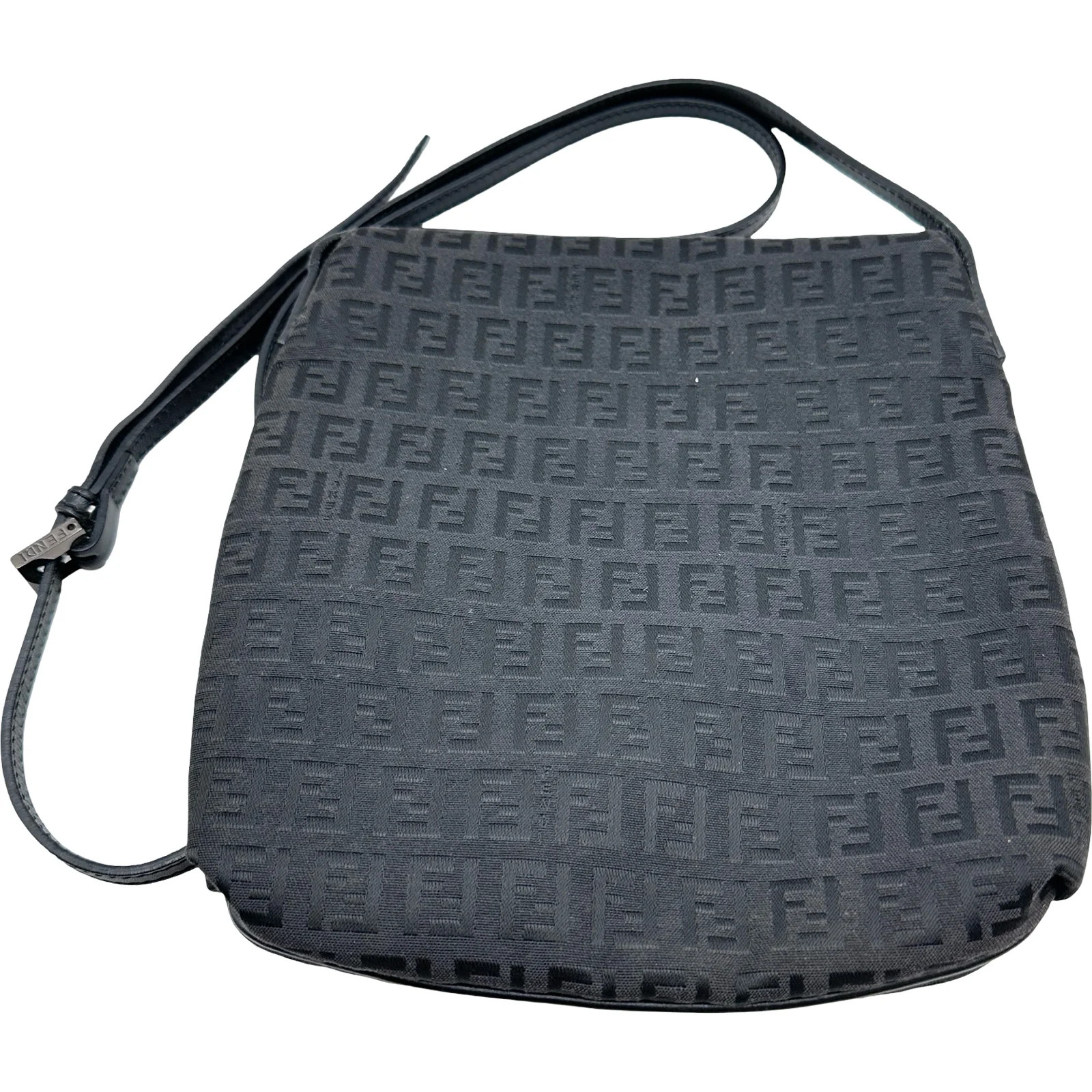 FENDI Zucca Shoulder Black Canvas Shoulder Bag 8BT075 #OKB3894
