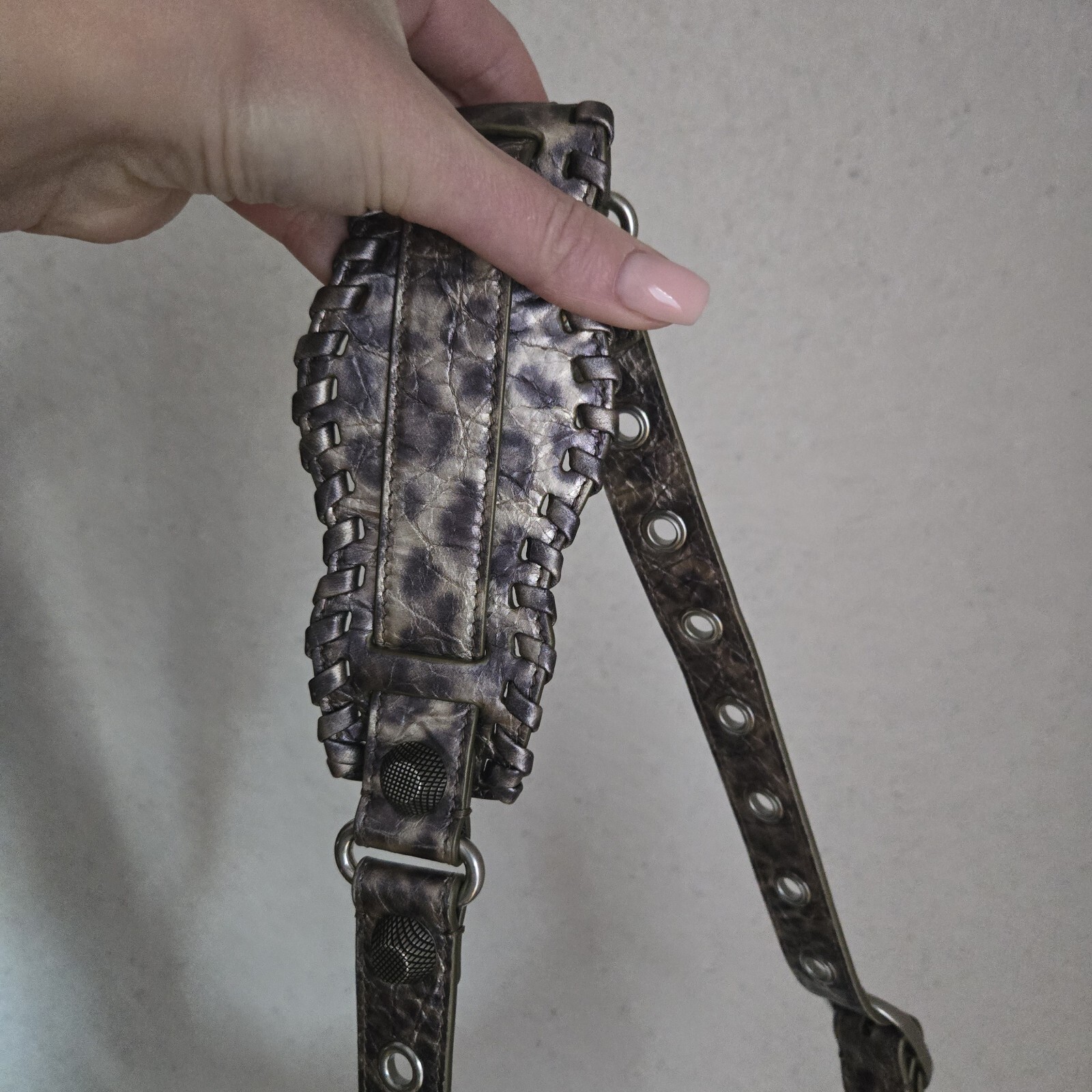 Balenciaga LE CAGOLE XS Metallic Leopard Stud Shoulder Crossbody Mini Bag $2750